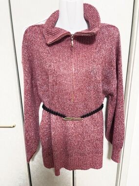 Cozy Half-Zip Chenille Sweater - Dusty Rose